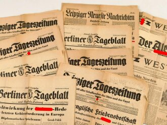 12 Stück Zeitungen aus der Zeit des 2.Weltkrieg. Jeweils nicht auf Zustand oder Vollständigkeit geprüft