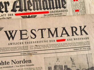 12 Stück Zeitungen aus der Zeit des 2.Weltkrieg. Jeweils nicht auf Zustand oder Vollständigkeit geprüft