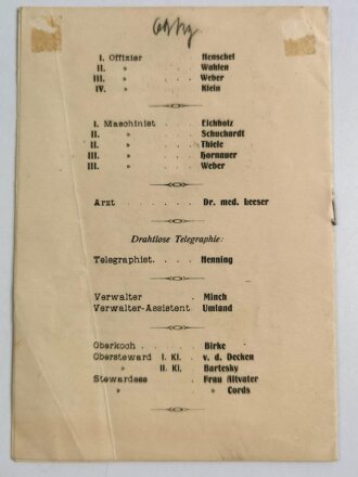 Passagier-Liste des Reichspostdampfer General, Abfaht 13. Januar 1913 