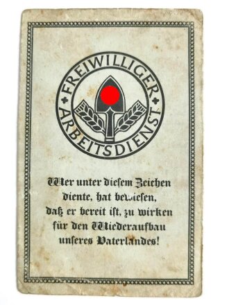 Freiwilliger Arbeitsdienst, Arbeitspaß, datiert 1933