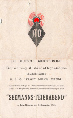 Die Deutsche Arbeitsfront, Gauwaltung Auslands-Organisation Seeschiffahrt, "Seemanns-Feierabend" Programmheft, 6. Dezember 1941