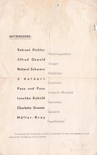 Die Deutsche Arbeitsfront, Gauwaltung Auslands-Organisation Seeschiffahrt, "Seemanns-Feierabend" Programmheft, 6. Dezember 1941