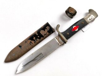 Fahrtenmesser eines Angehörigen der Hitler Jugend. Hersteller RZM M7/13. Ungereinigter Speicherfund