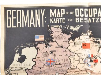 Deutschland nach 1945, Germany: Karte der Besatzungs-Zonen, Maße: 42 x 52 cm, stärker gebraucht