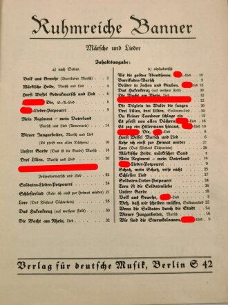 "Ruhmreiche Banner - Märsche und Lieder" 32 Seiten, über DIN A4, gebraucht