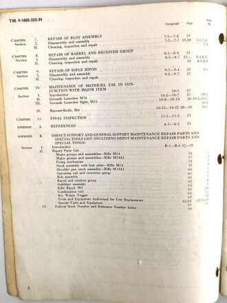 U.S. Technical Manual 9-1005-223-34 "For Rifle 7.62-MM, M14, w/E" 69 pages, used, U.S. 1972 dated