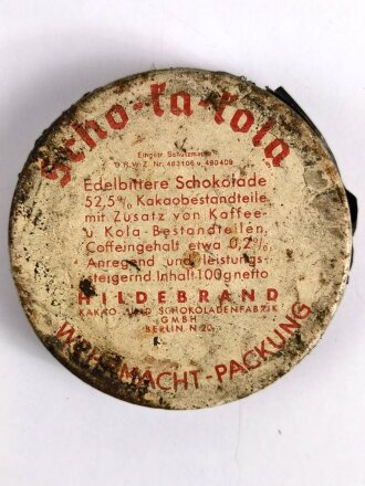 Scho-ka-kola Dose Wehrmacht Packung datiert 1941, ungeöffnet mit dem originalen Inhalt