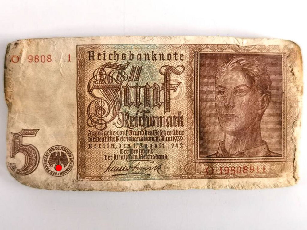 Bündel Geldscheine " 5 Reichsmark" zusammengebacken, 25,00