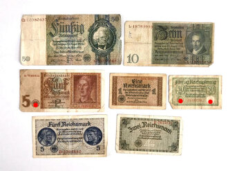 7 Reichsbanknoten aus der Zeit des 2.Weltkrieg