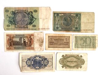 7 Reichsbanknoten aus der Zeit des 2.Weltkrieg