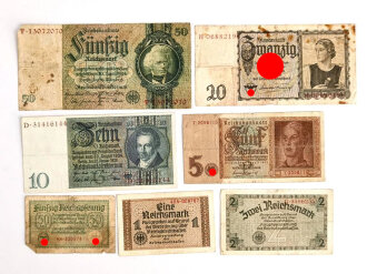 7 Reichsbanknoten aus der Zeit des 2.Weltkrieg