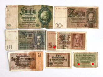 7 Reichsbanknoten aus der Zeit des 2.Weltkrieg