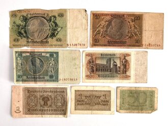 7 Reichsbanknoten aus der Zeit des 2.Weltkrieg