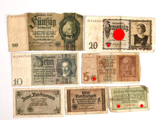 7 Reichsbanknoten aus der Zeit des 2.Weltkrieg