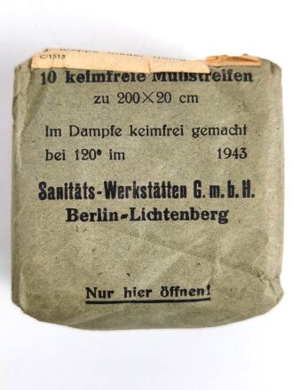 Pack " 10 keimfreie Mullstreifen" datiert 1943