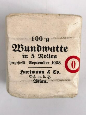 Pack " 100 g Wundwatte in 5 Rollen, datiert 1938"