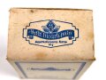 Glasbehälter " Natr. bicarbon. plv "in der originalen Umverpackung.  Für Luftschutzzwecke. Datiert 1942 , Höhe 9 cm