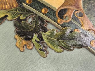 Schiesspreis Preussen, Infanterie Regiment 78. Erhabene Pappe auf Seide, Maße 68x85cm, das "Pickelhaubenemblem" liegt lose auf. Sehr dekorativ