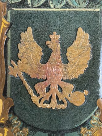 Schiesspreis Preussen, Infanterie Regiment 78. Erhabene Pappe auf Seide, Maße 68x85cm, das "Pickelhaubenemblem" liegt lose auf. Sehr dekorativ