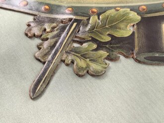 Schiesspreis Preussen, Infanterie Regiment 78. Erhabene Pappe auf Seide, Maße 68x85cm, das "Pickelhaubenemblem" liegt lose auf. Sehr dekorativ