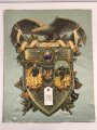 Schiesspreis Preussen, Infanterie Regiment 78. Erhabene Pappe auf Seide, Maße 68x85cm, das "Pickelhaubenemblem" liegt lose auf. Sehr dekorativ