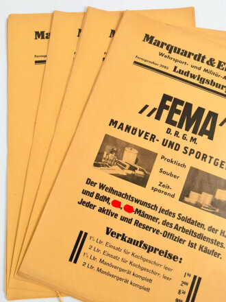 Plakataushang für " FEMA" Manöver und Sportgerät. Maße 29,5 x 42cm. Restbestand der Firma Marquardt & Ebert Ludwigsburg, die vor etwa 20 Jahren aufgelöst wurde. Sie erhalten ein ( 1 ) Stück, alle sind minimal geknickt