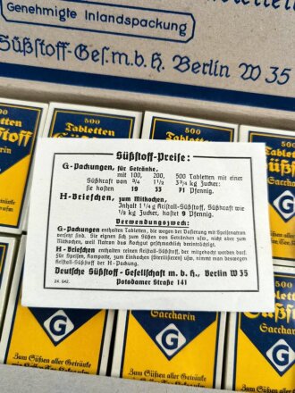 Kompletter Karton mit 50 Schachteln "500 Tabletten Süßstoff Saccarin"  Sehr guter Zustand