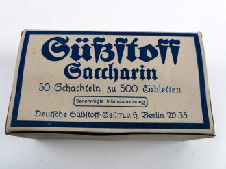 Kompletter Karton mit 50 Schachteln "500 Tabletten Süßstoff Saccarin"  Sehr guter Zustand