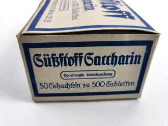Kompletter Karton mit 50 Schachteln "500 Tabletten Süßstoff Saccarin"  Sehr guter Zustand