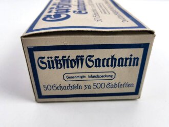 Kompletter Karton mit 50 Schachteln "500 Tabletten Süßstoff Saccarin"  Sehr guter Zustand