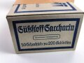 Kompletter Karton mit 50 Schachteln zu "200 Tabletten Süßstoff Saccarin"  Sehr guter Zustand, sie erhalten einen Karton aus der originalen Umverpackung