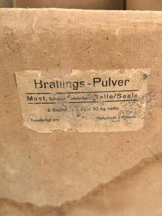 Wehrmachtkarton für "Bratlings Pulver der Schokoladenfabriken Halle/Saale" Maße des Karton 30 x 48 x 32cm