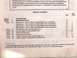 U.S. Technical Manual 9-1005-224-24&P "Machine Gun, 7.62-MM, M60 W/E" used, U.S. 1987 dated