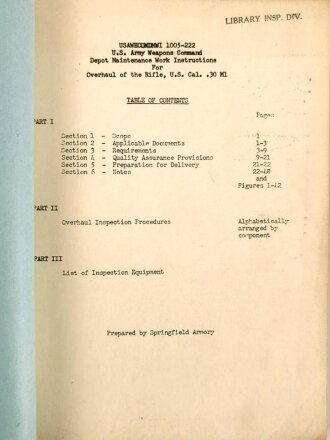 U.S. Technical Manual 1005-222 "Overhaul of the Rifle, U.S.Cal..30:m1" used, U.S. 1965 dated