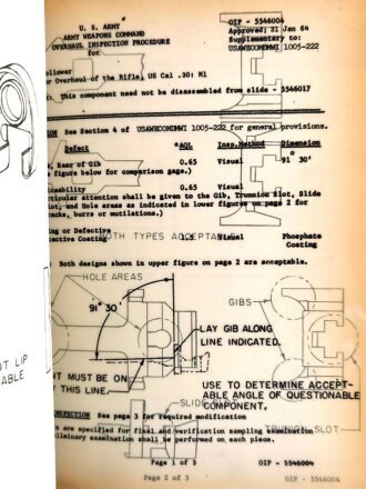 U.S. Technical Manual 1005-222 "Overhaul of the Rifle, U.S.Cal..30:m1" used, U.S. 1965 dated