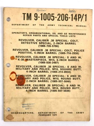 U.S. Technical Manual 9-1005-206-14P/1 "Revolver,...