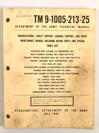 U.S. Technical Manual 9-1005-213-25 "Machine Gun,...