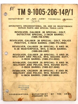 U.S. Technical Manual 9-1005-206-14P/1 "Revolver,...