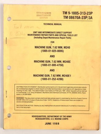 U.S. Technical Manual 9-1005-313-23P "Machine Gun,...