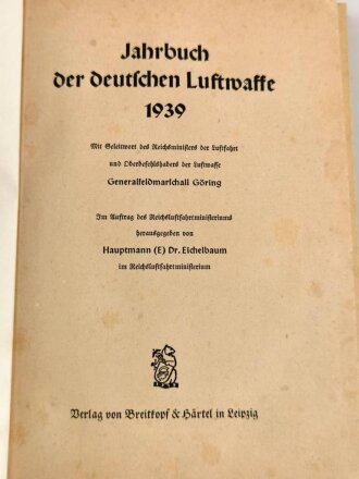 "Jahrbuch der deutschen Luftwaffe 1939" 186 Seiten, über DIN A5, gebraucht