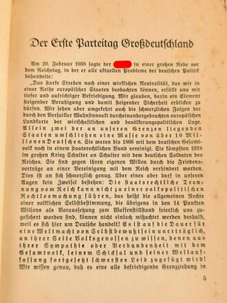 "Reden Des Führers am Parteitag Großdeutschland 1938" 80 Seiten, DIN A5, gebrauch, obere Ecke defekt
