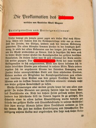 "Reden Des Führers am Parteitag Großdeutschland 1938" 80 Seiten, DIN A5, gebrauch, obere Ecke defekt