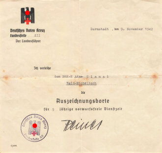 Deutsche Rotes Kreuz Landesstelle XII, Verleihungsurkunde...