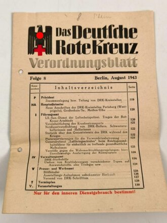 Das Deutsche Roten Kreuz Verordnungsblatt, Folge 8. August 1943