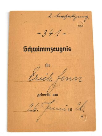 Leistungsbuch Reichsjugendabzeichen männliche Jugend, dazu Schwimmzeugnis, datiert 1941. Lichtbild in HJ Uniform, Frankfurt am Main