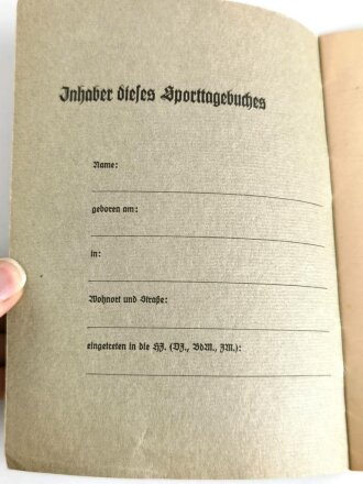 Sport-Tagebuch der deutschen Jugend, ohne Eintragungen, Rückseite defekt