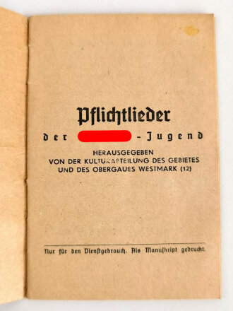 "Pflichtlieder der Hitler Jugend" 32 Seiten,...