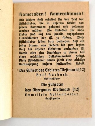 "Pflichtlieder der Hitler Jugend" 32 Seiten, Kleinformat