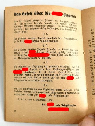 "Mein Dienst - Merkbuch der Hitler Jugend 1938-1939" 62 Seiten, DIN A5, gebraucht