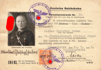 Deutsche Reichsbahn Personenausweis eines Angehörigen des Deutschen Jungvolk, datiert 1939